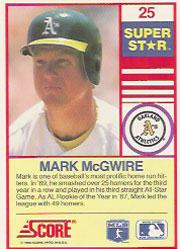 1990 Score 100 Superstars #25 Mark McGwire back image