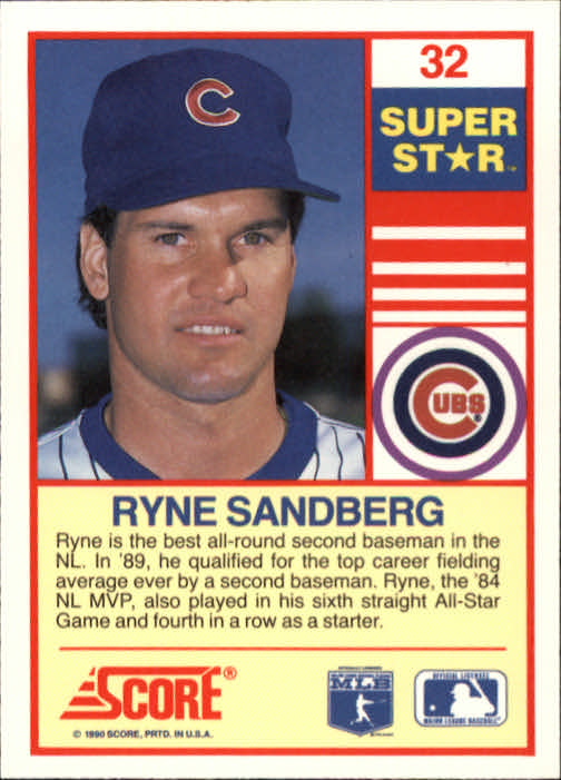 1990 Score 100 Superstars #32 Ryne Sandberg back image