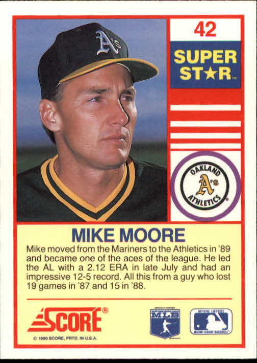 1990 Score 100 Superstars #42 Mike Moore UER/(Uniform number is 21&/not 23 as back image
