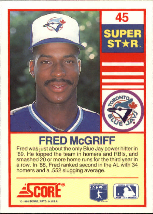 1990 Score 100 Superstars #45 Fred McGriff back image
