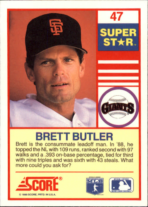 1990 Score 100 Superstars #47 Brett Butler back image