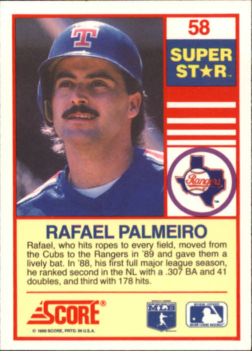 1990 Score 100 Superstars #58 Rafael Palmeiro back image