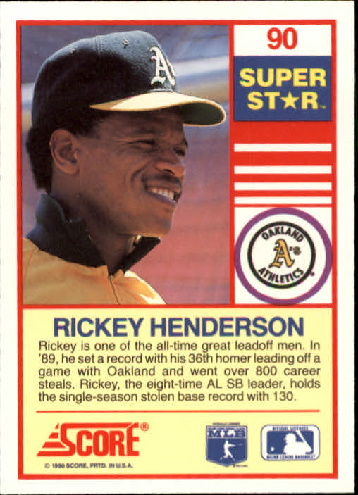 1990 Score 100 Superstars #90 Rickey Henderson back image