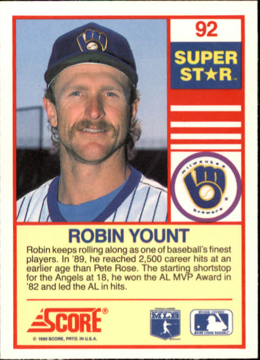 1990 Score 100 Superstars #92 Robin Yount back image