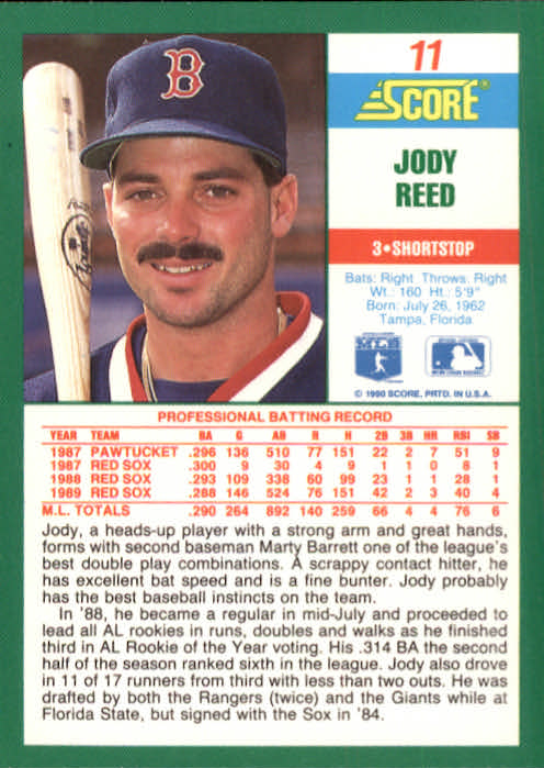 1990 Score #11 Jody Reed back image
