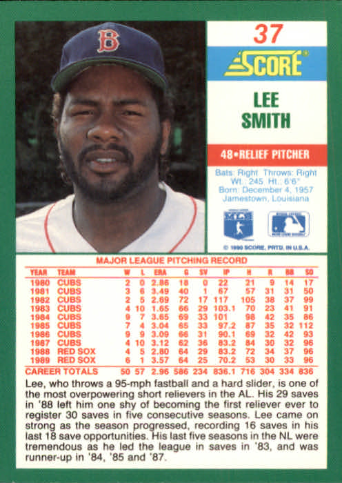1990 Score #37 Lee Smith back image