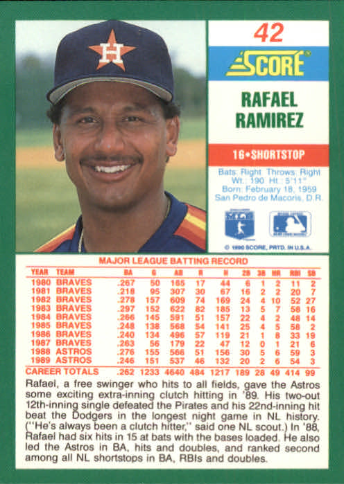 1990 Score #42 Rafael Ramirez back image