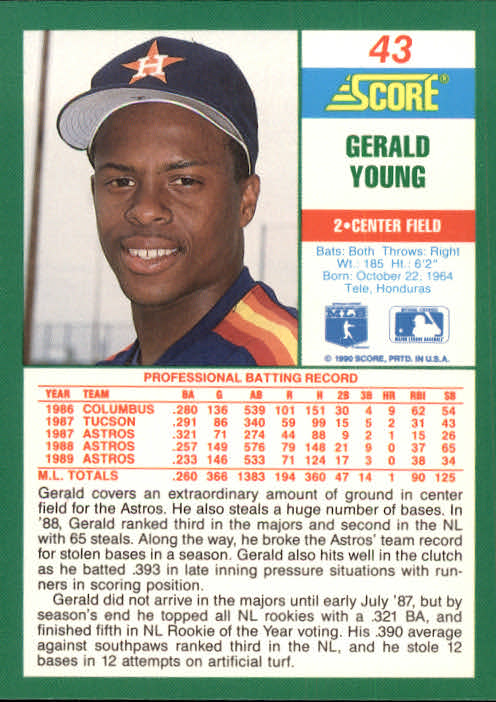 1990 Score #43 Gerald Young back image