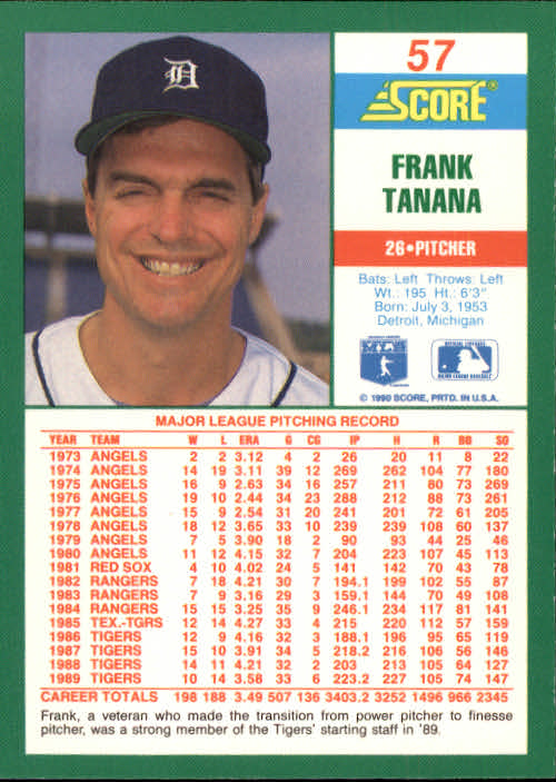 1990 Score #57 Frank Tanana back image