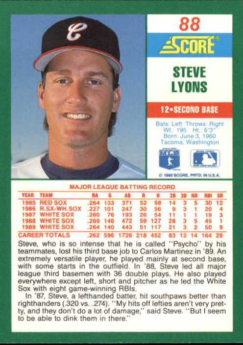 1990 Score #88 Steve Lyons back image