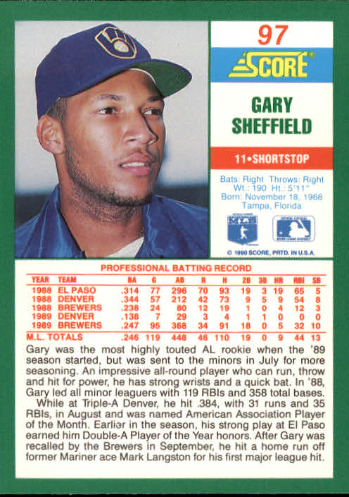 1990 Score #97 Gary Sheffield back image