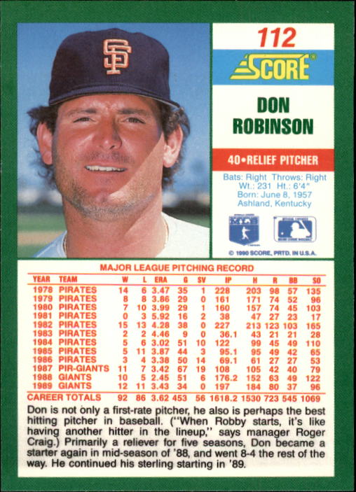 1990 Score #112 Don Robinson back image