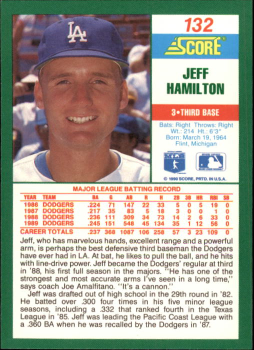 1990 Score #132 Jeff Hamilton back image