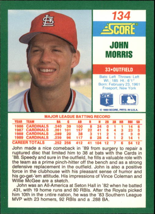 1990 Score #134 John Morris back image