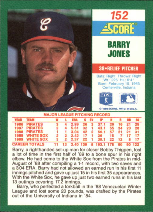 1990 Score #152 Barry Jones back image