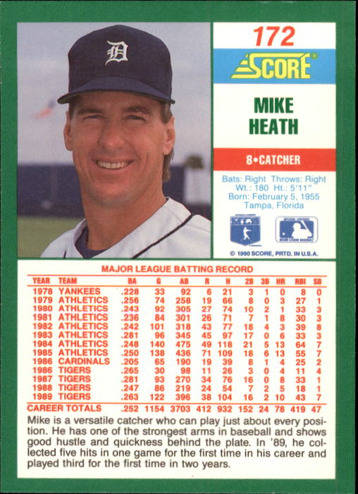 1990 Score #172 Mike Heath back image