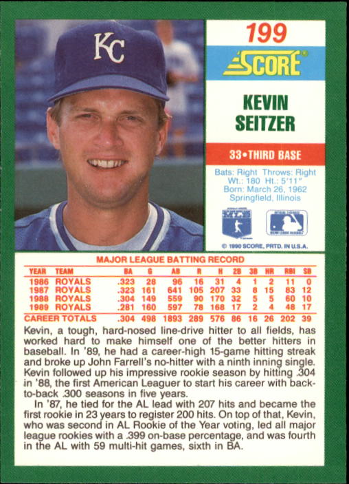 1990 Score #199 Kevin Seitzer back image