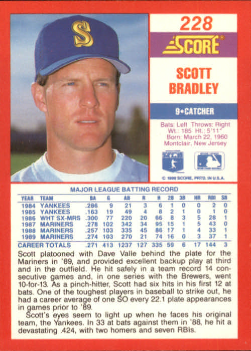 1990 Score #228 Scott Bradley back image