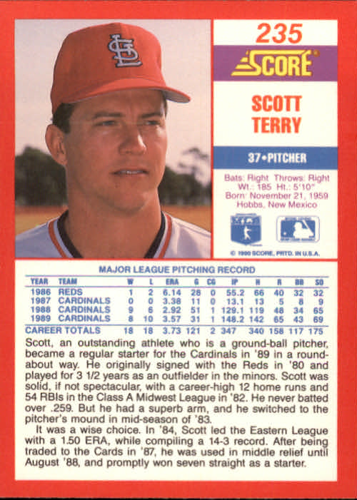 1990 Score #235 Scott Terry back image
