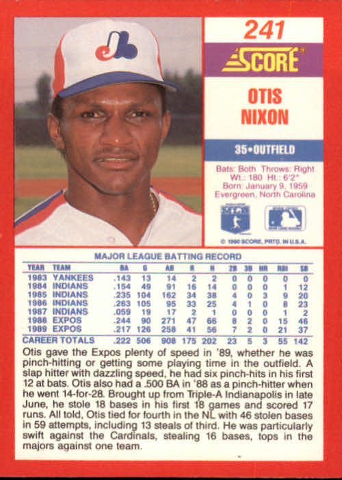 1990 Score #241 Otis Nixon back image