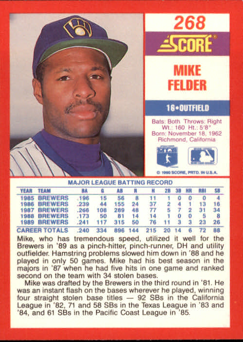 A2254- 1990 Score Baseball Cards 245-490 +Rookies -You Pick- 15+ FREE US SHIP - Picture 49 of 495
