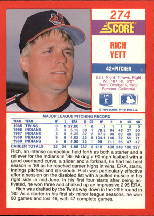 A2254- 1990 Score Baseball Cards 245-490 +Rookies -You Pick- 15+ FREE US SHIP - Picture 61 of 495