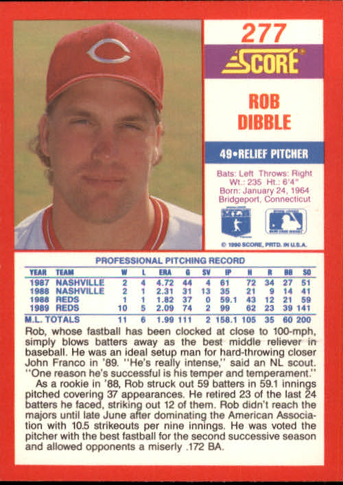 1990 Score #277 Rob Dibble back image