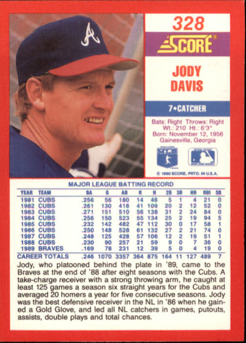 1990 Score #328 Jody Davis back image