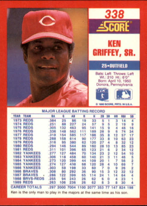 Ken Griffey Sr. 1990 Score Cincinnati Reds Card #338