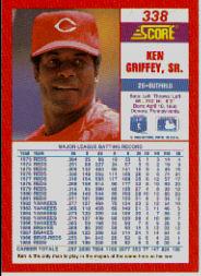 1990 Score #338B Ken Griffey Sr. COR/Uniform number on/back listed as 30 back image