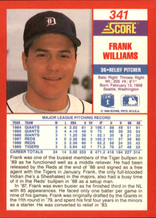1990 Score #341 Frank Williams back image