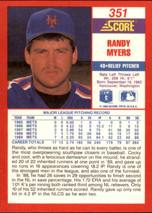 A2254- 1990 Score Baseball Cards 245-490 +Rookies -You Pick- 15+ FREE US SHIP - Picture 215 of 495
