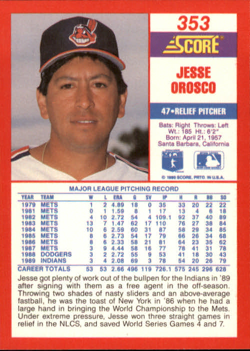 A2254- 1990 Score Baseball Cards 245-490 +Rookies -You Pick- 15+ FREE US SHIP - Picture 219 of 495