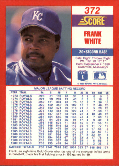 1990 Score #372 Frank White back image