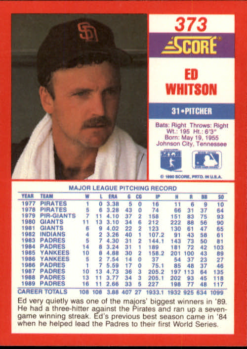 A2254- 1990 Score Baseball Cards 245-490 +Rookies -You Pick- 15+ FREE US SHIP - Picture 259 of 495