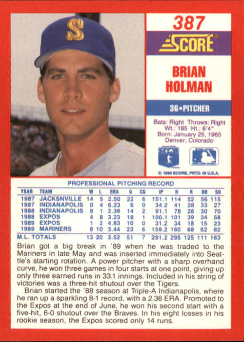 A2254- 1990 Score Baseball Cards 245-490 +Rookies -You Pick- 15+ FREE US SHIP - Picture 287 of 495