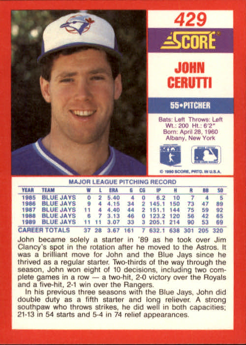 A2254- 1990 Score Baseball Cards 245-490 +Rookies -You Pick- 15+ FREE US SHIP - Picture 371 of 495