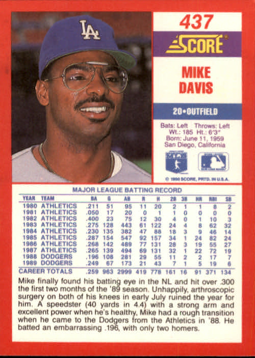 1990 Score #437 Mike Davis back image