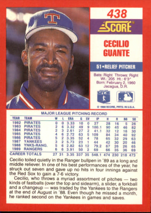1990 Score #438 Cecilio Guante back image