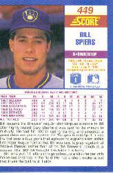 1990 Score #449B Billy Spiers COR/Born in 1966 back image