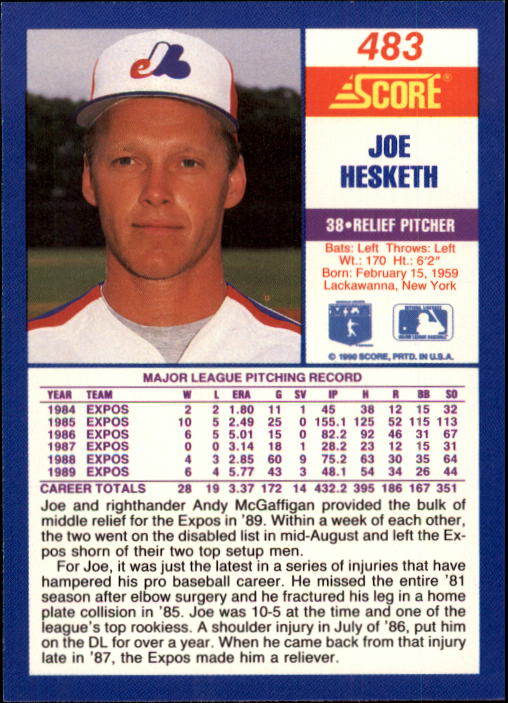 A2254- 1990 Score Baseball Cards 245-490 +Rookies -You Pick- 15+ FREE US SHIP - Picture 481 of 495