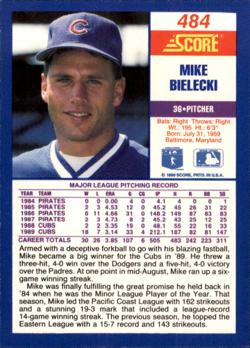 A2254- 1990 Score Baseball Cards 245-490 +Rookies -You Pick- 15+ FREE US SHIP - Picture 483 of 495