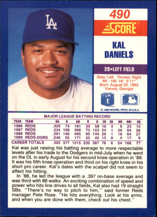1990 Score #490 Kal Daniels back image