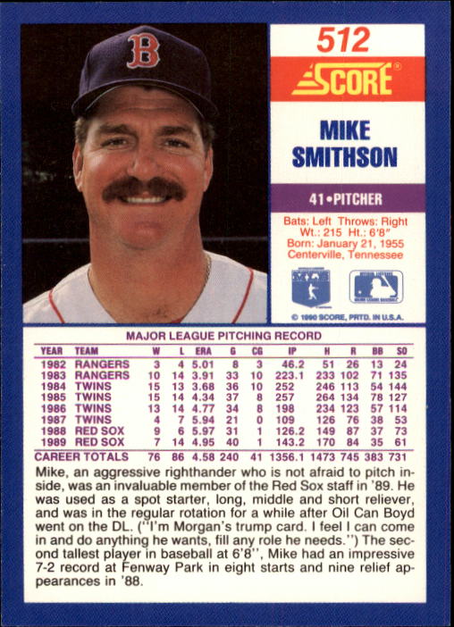 1990 Score #512 Mike Smithson back image