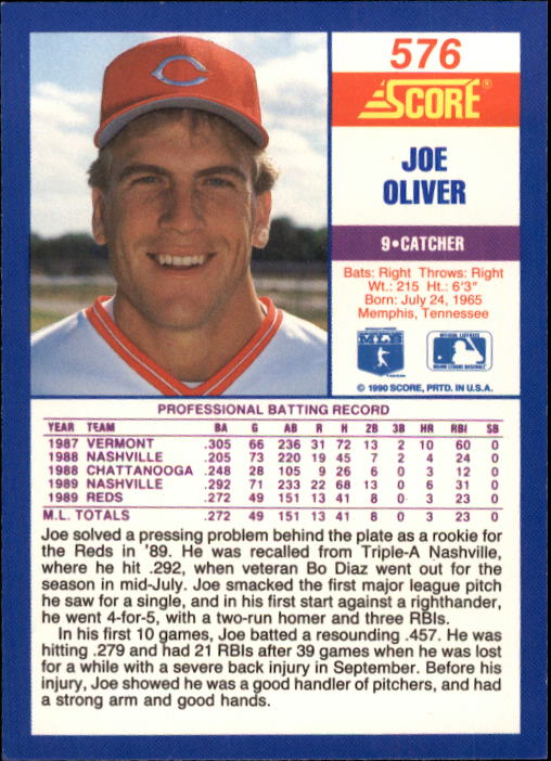 1990 Score #576 Joe Oliver back image