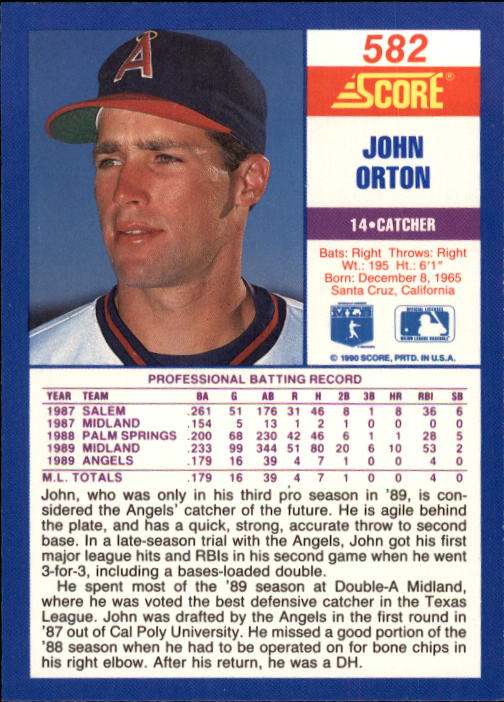1990 Score #582 John Orton RC back image