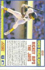 1990 Score #698 Rickey Henderson/ALCS-MVP back image