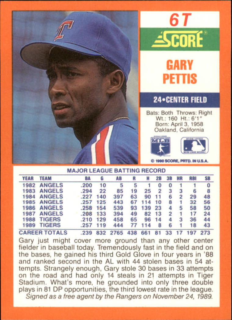 1990 Score Rookie/Traded #6T Gary Pettis back image