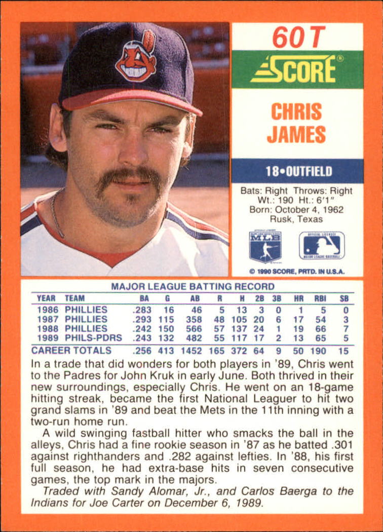 1990 Score Rookie/Traded #60T Chris James back image