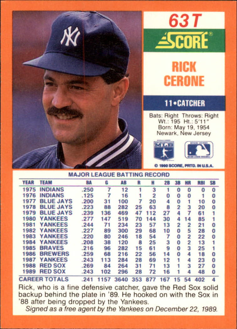 A9310- 1990 Score Rookie/Traded BB Card #s 1-110 -You Pick- 15+ FREE US SHIP - Picture 127 of 217